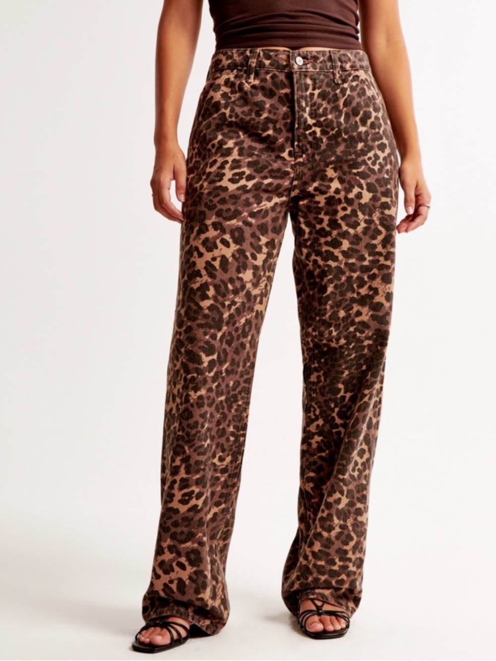 Abercrombie & Fitch Leopard Print Curve Love Wide Leg Pants - Brown - Picture 2 of 4